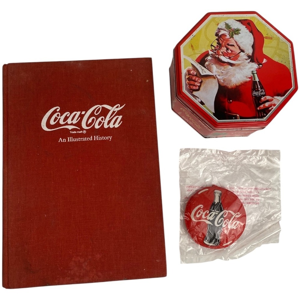 Coca Cola Illustrated Vintage History Book‎ Santa Tin Ornament Collectibles F72Q